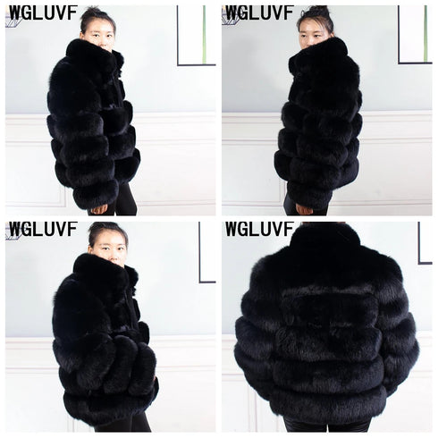 Winter women's Jacket Real Fox fur coat Stand Collar high street Coat real Fox Fur jackets women's coats in promotion WGLUVF FUR